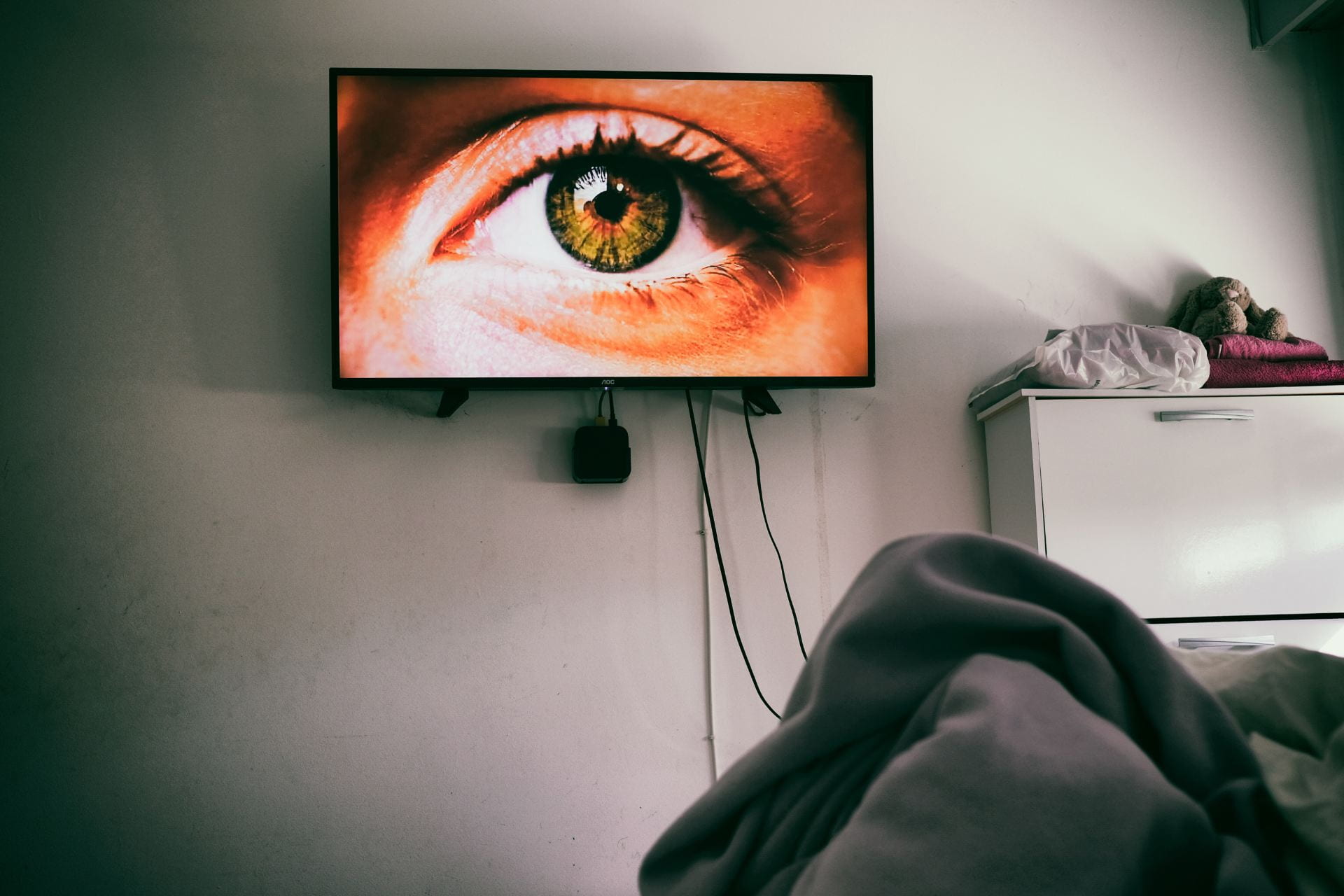 portrait of an eye on a TV screen
